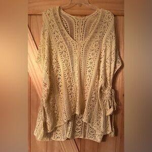 Creme Color Crochet High Low Beach Cover Up